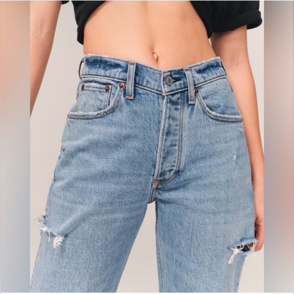 Abercrombie Blue 90s Baggy Distresses Low Rise Jeans- 28 - Picture 3 of 8